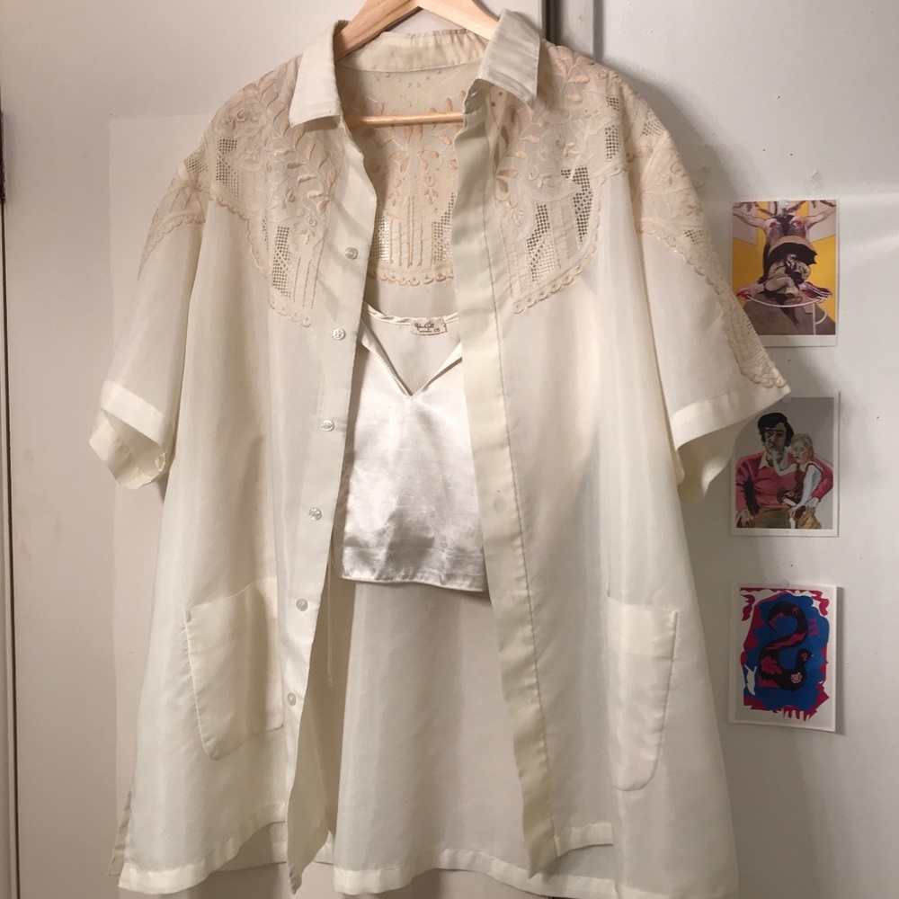 Oversized Vintage Blouse button-up Top, silk tank